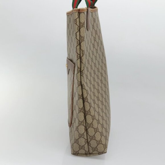 GUCCI GG Supreme Web Sherry Line Tote Bag PVC Beige Gold - Picture 4 of 16